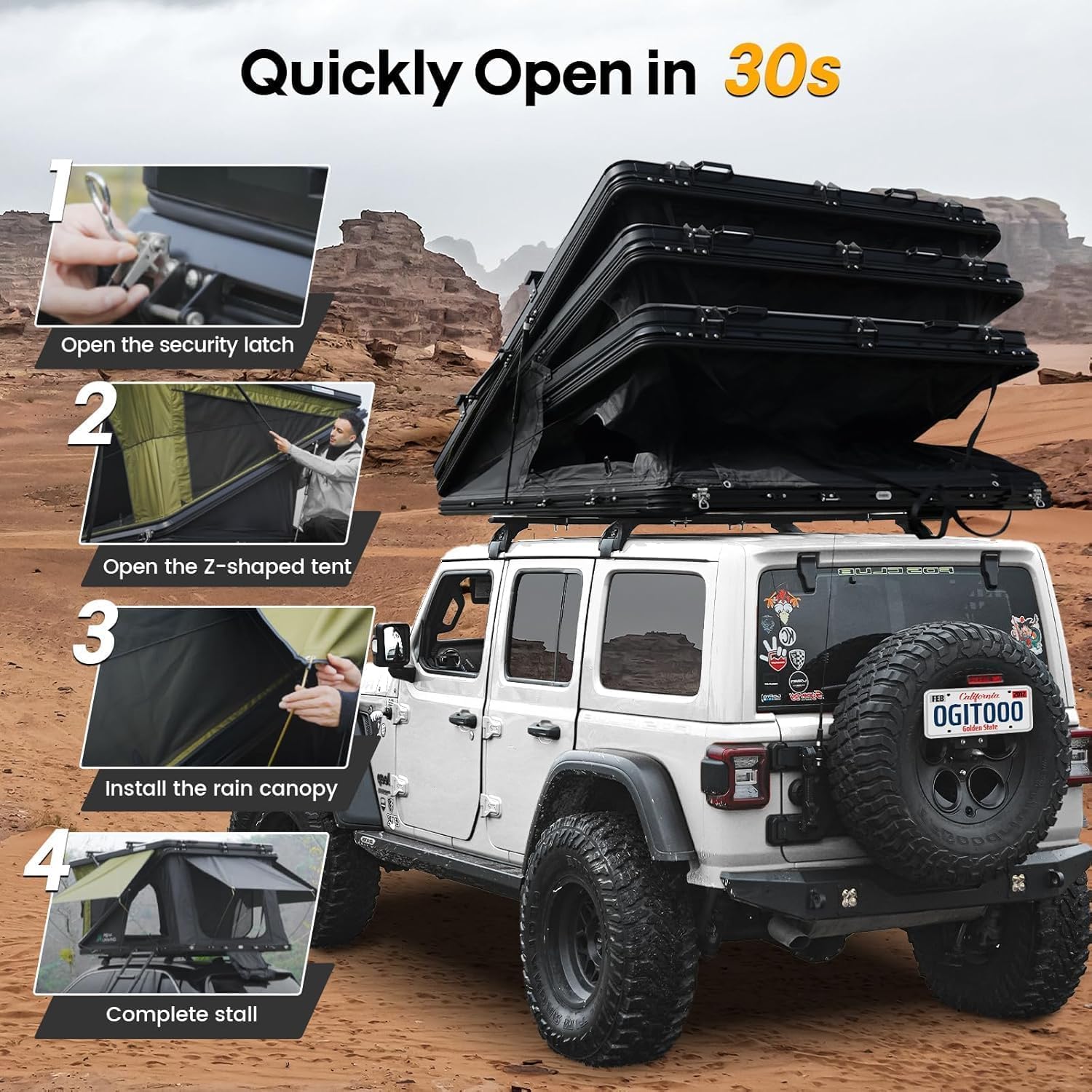 WildFinder Rooftop Tent Hard Shell Roof Top Tent Hardshell Suitable for Jeep SUV Truck Van,Camping Car Roof for 2-3 Person