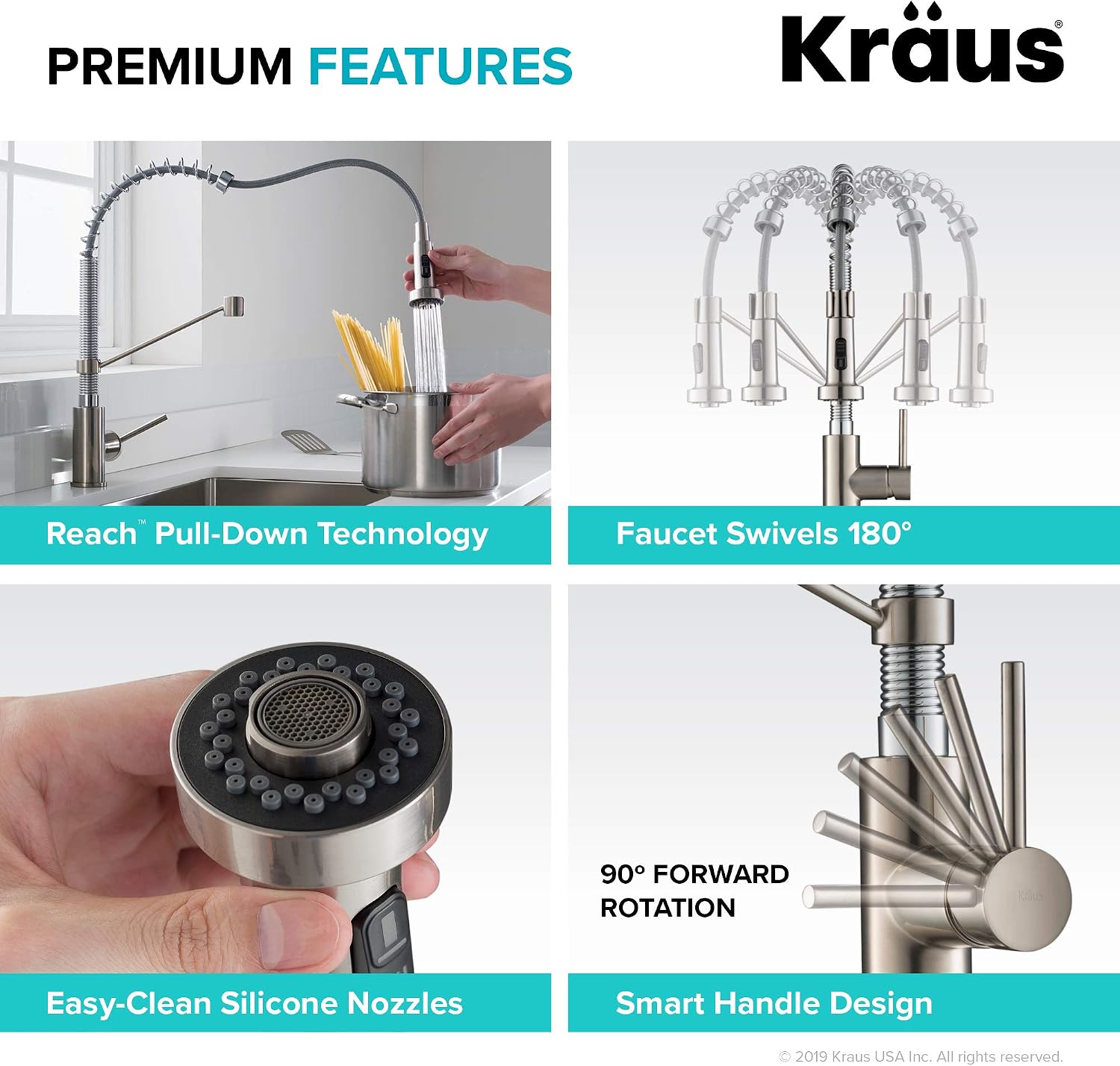 KRAUS Bolden 2-Function Single Handle Pull Down Kitchen Faucet, Commercial Style Stainless Steel/Chrome, KPF-1610SSCH