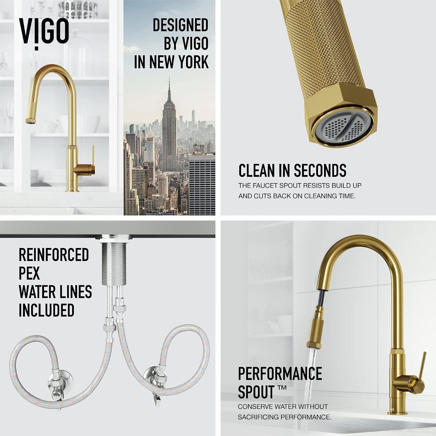VIGO Hart Arched 18'' H Single Handle Pull-Down Spout Kitchen Faucet in Matte Brushed Gold-VG02035MG