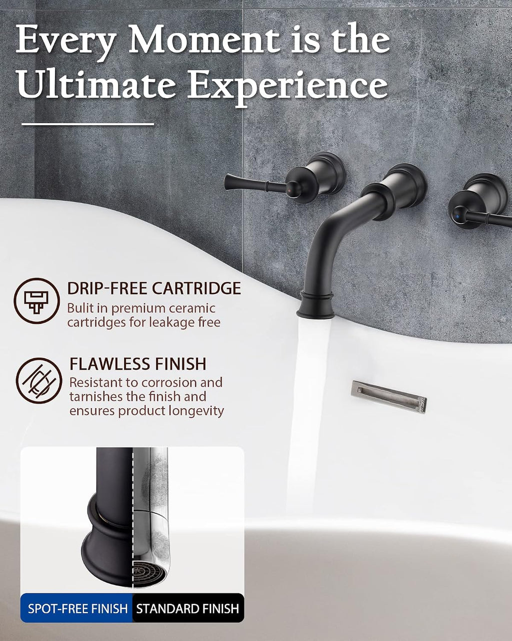 High Flow Wall Mount Tub Filler with Rough-in Valve, Wall Mount Tub Faucet, Brass Roman Bathtub Faucet 2 Handle with 360° Swivel Spout, Matte Black(B2306-BK)