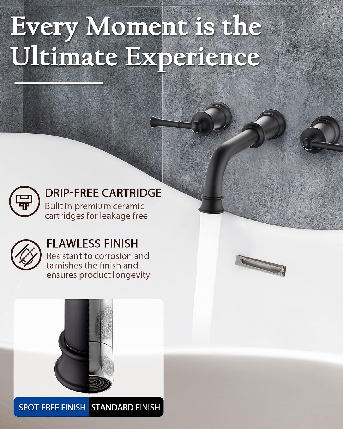 High Flow Wall Mount Tub Filler with Rough-in Valve, Wall Mount Tub Faucet, Brass Roman Bathtub Faucet 2 Handle with 360° Swivel Spout, Matte Black(B2306-BK)