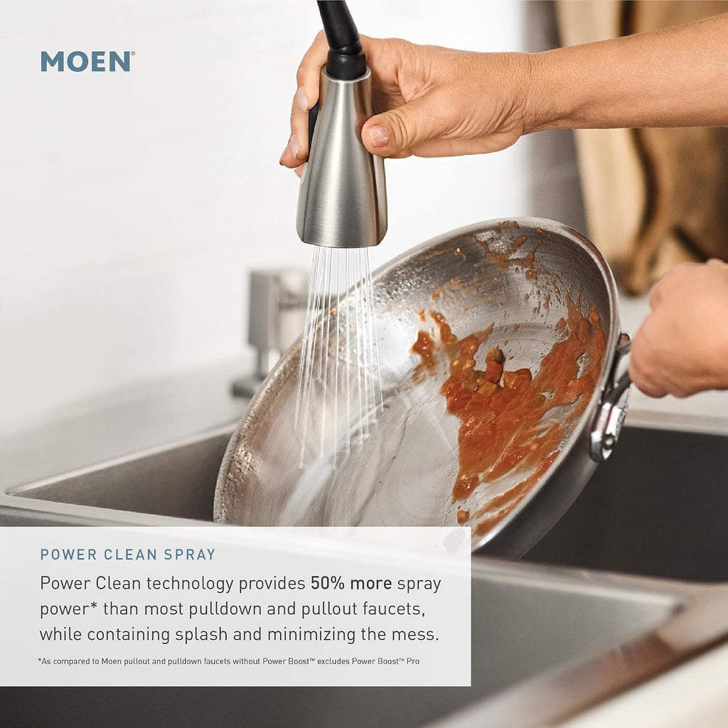 Moen Renzo Spot Resist Stainless One-Handle Pullout Kitchen or Laundry Faucet Featuring Power Clean, CA87316SRS