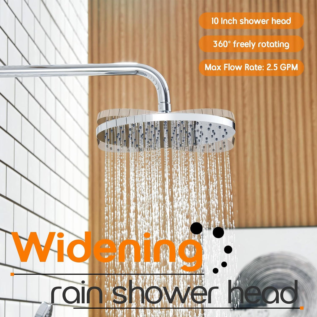Shower System Set Includes 10-Inch Rainfall Shower Head, 3-Setting Handheld Spray and Pressure Balance Valve, Polished Chrome Wall Mounted SF001CH-D10