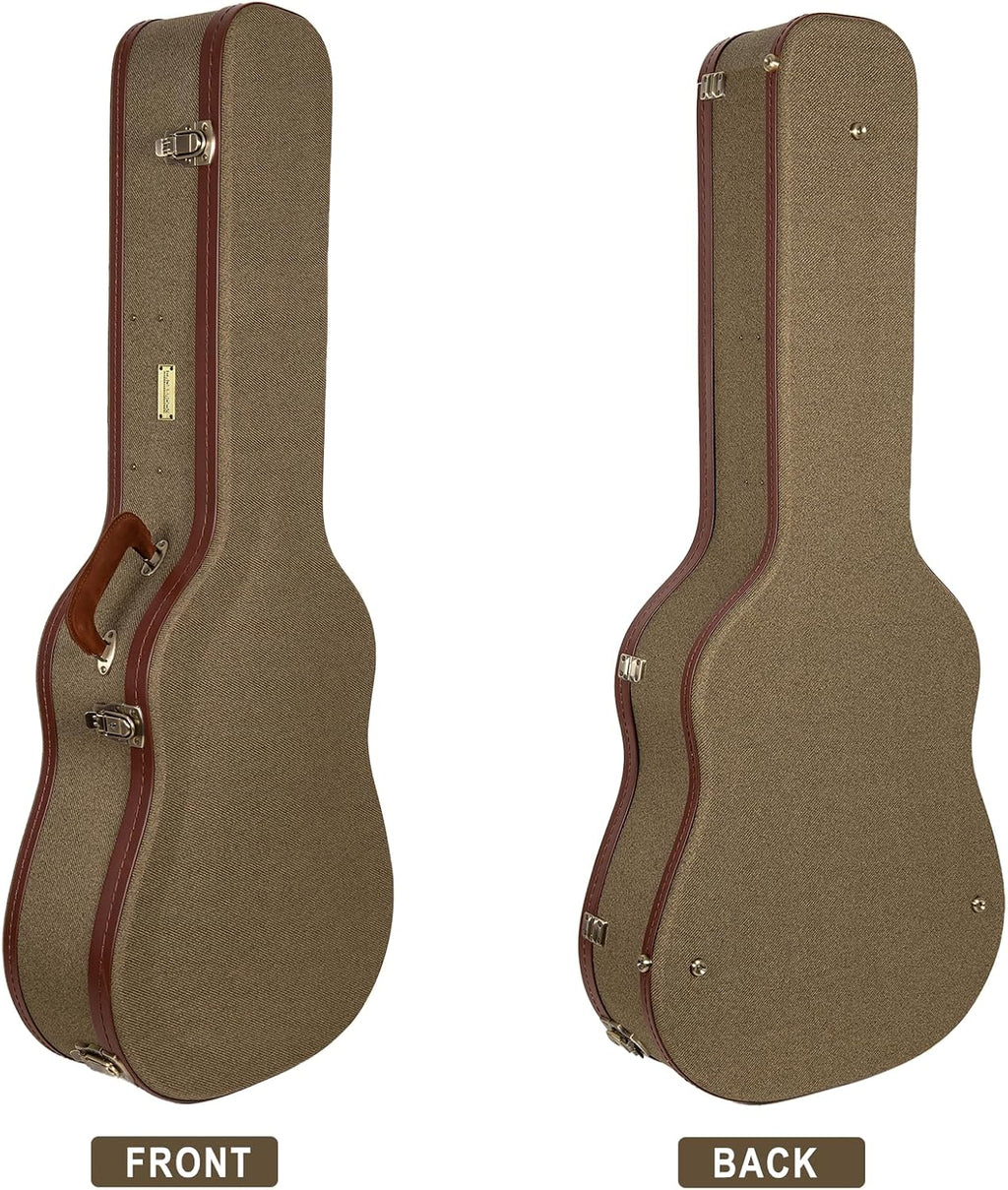 Crossrock Master Series Acoustic Guitar Case for Martin D-28 / Grand Auditorium | Olive Green Eco Tweed Fabric, Re-Engineered Shell, Leather Handle & Forest Green Velvet Interior(CRW720D28OG)