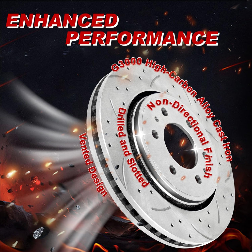 Front Drilled and Slotted Brake Pads and Rotors Kit Ceramic Automotive Replacement Brake Kits Vented 10.83 Inch Compatible for Toyota Corolla Matrix 2008-2019 (18 Pcs)