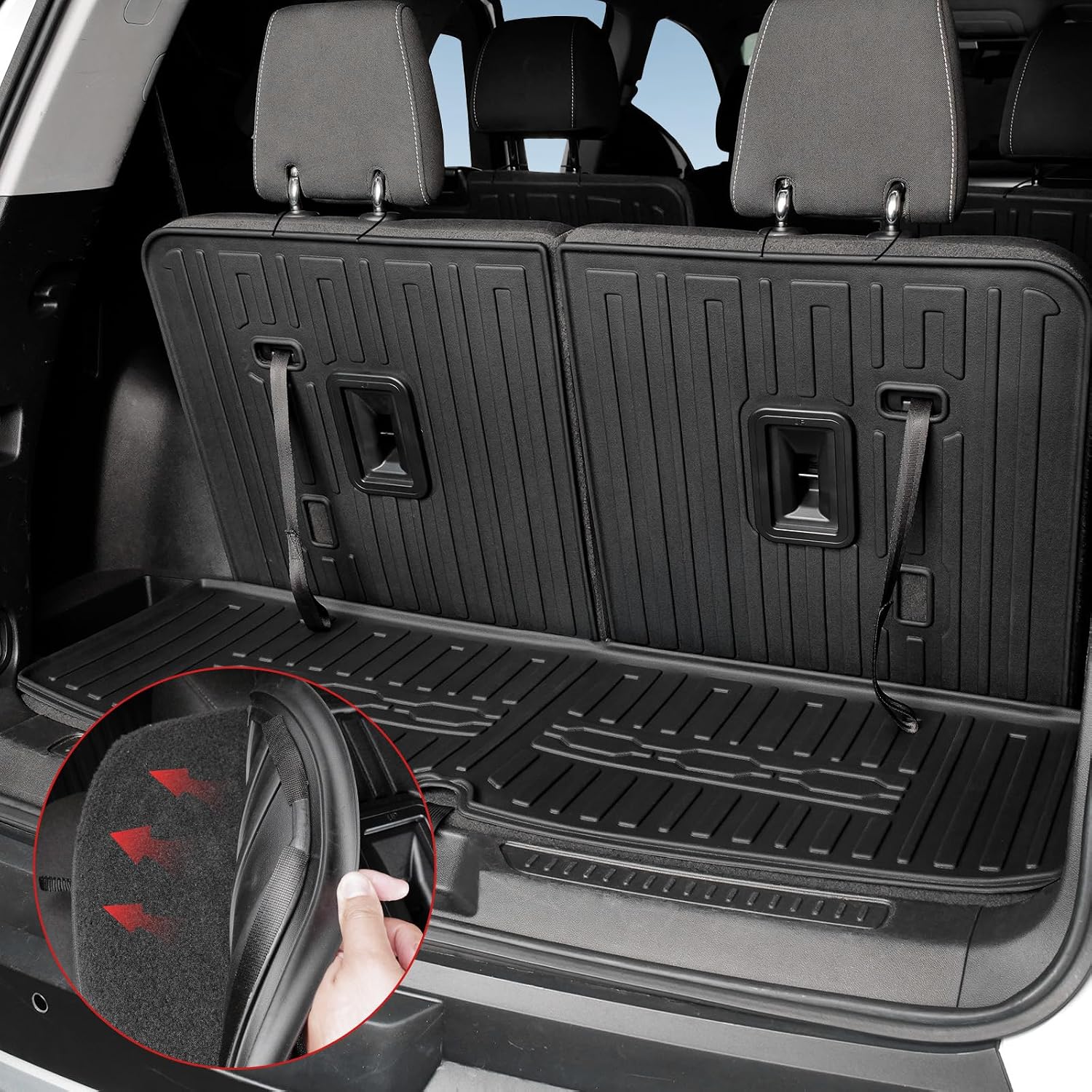 Floor Mats for 2017-2023 GMC Acadia 6 Passenger Captain Chairs All Weather Cargo Mat with Backrest Mat for 2023 GMC Acadia Denali Accessories