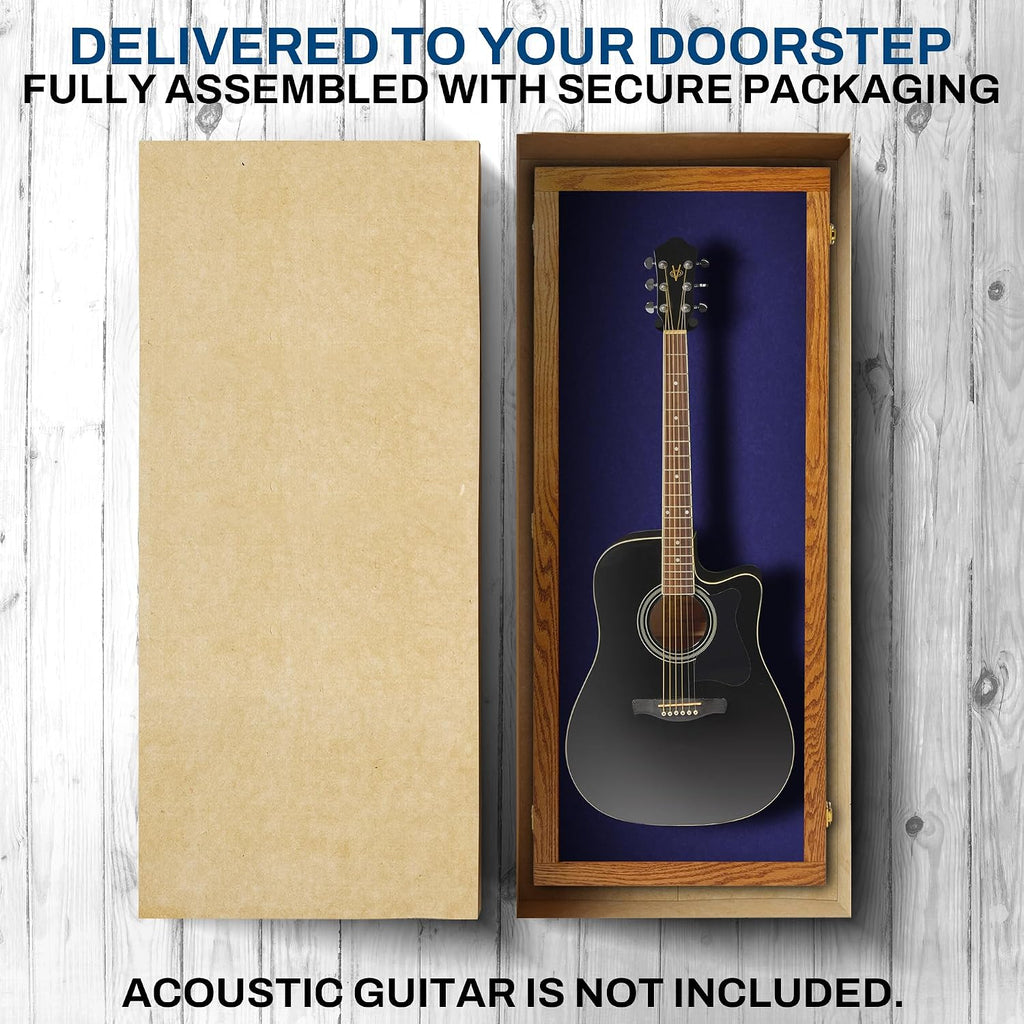PENNZONI Acoustic Guitar Display Case - Acrylic Acoustic Guitar Case - Guitar Display Case Wall Mount, Guitar Wall Case Made from Hardwood Frame & Clear Acrylic | Natrual Oak