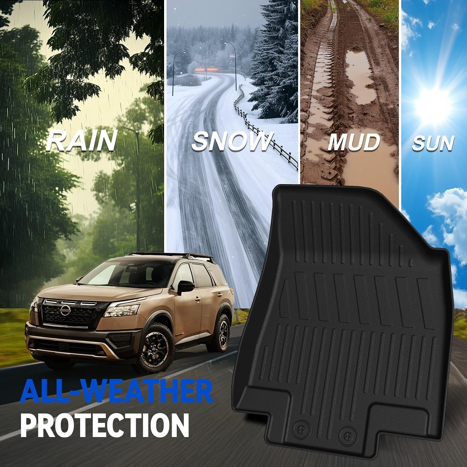 Floor Mats for Nissan Pathfinder 2022-2025 2026, All Weather Floor Mats Trunk Cargo Liner with Backrest Protectors and Door Sill Guards Accessories, Full Coverage Set (Fit 7/8 Seats)