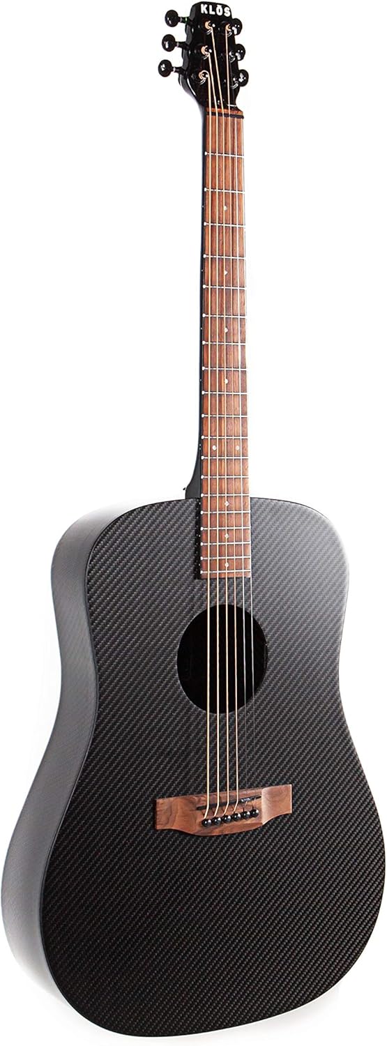 KLOS Full Size Deluxe Guitar, Durable Carbon Fiber Acoustic Electric Guitar - Black with Gig Bag, Strap, Capo, and more