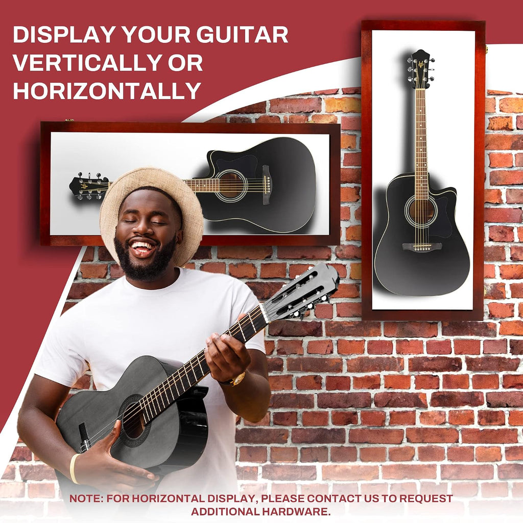 PENNZONI Acoustic Guitar Display Case - Acrylic Acoustic Guitar Case - Guitar Display Case Wall Mount Made from Hardwood Frame & Clear Acrylic - Cherry w/Felt White