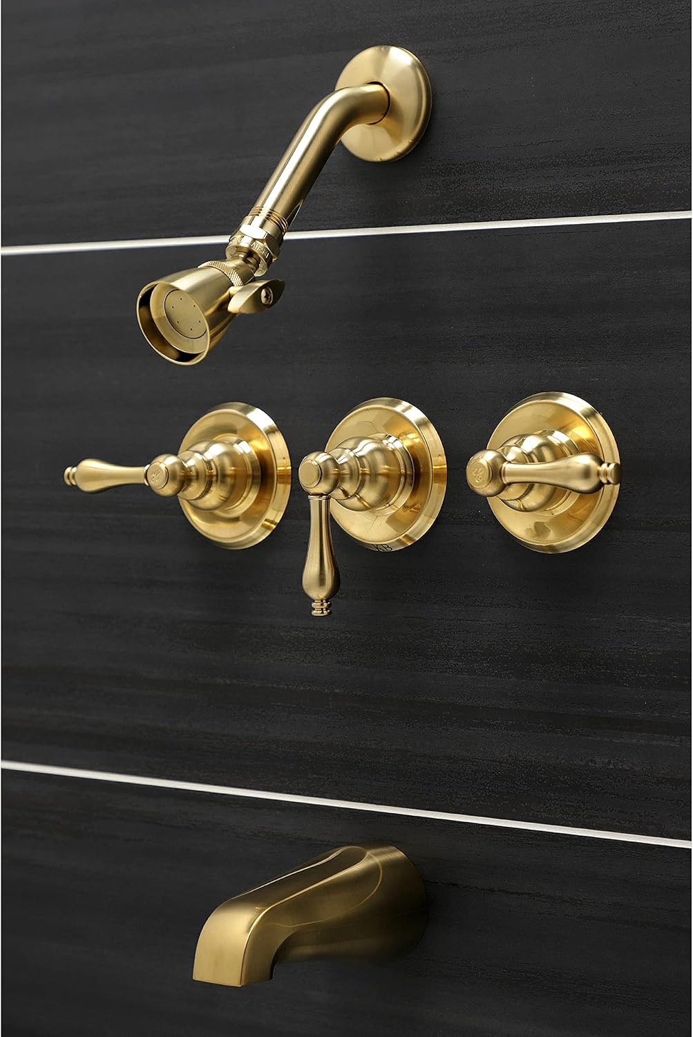 Kingston Brass KB237AL Victorian Triple-Handle Tub and Shower Faucet in Brushed Brass