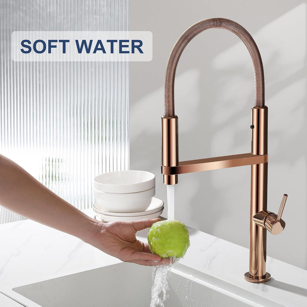 Magnetic Docking Kitchen Faucet with Pull Down Sprayer, Dual-Function Spray and 360 Degree Swivel, Commercial Spring Kitchen Faucet, Rose Gold