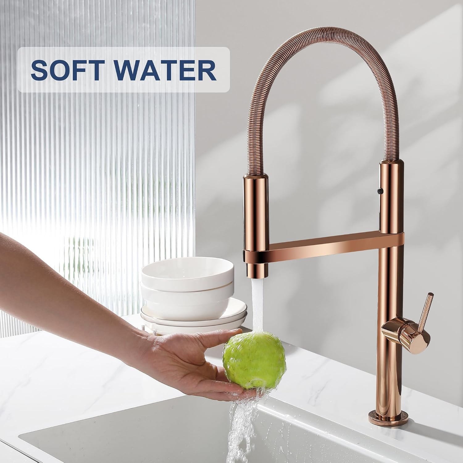 Magnetic Docking Kitchen Faucet with Pull Down Sprayer, Dual-Function Spray and 360 Degree Swivel, Commercial Spring Kitchen Faucet, Rose Gold
