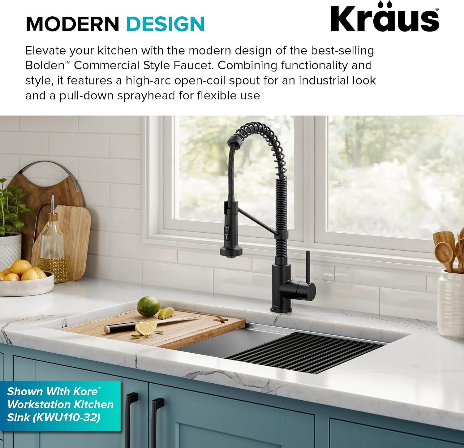 KRAUS Bolden Commercial Style 2-Function Single Handle Pull Down Kitchen Faucet in Matte Black, KPF-1610MB