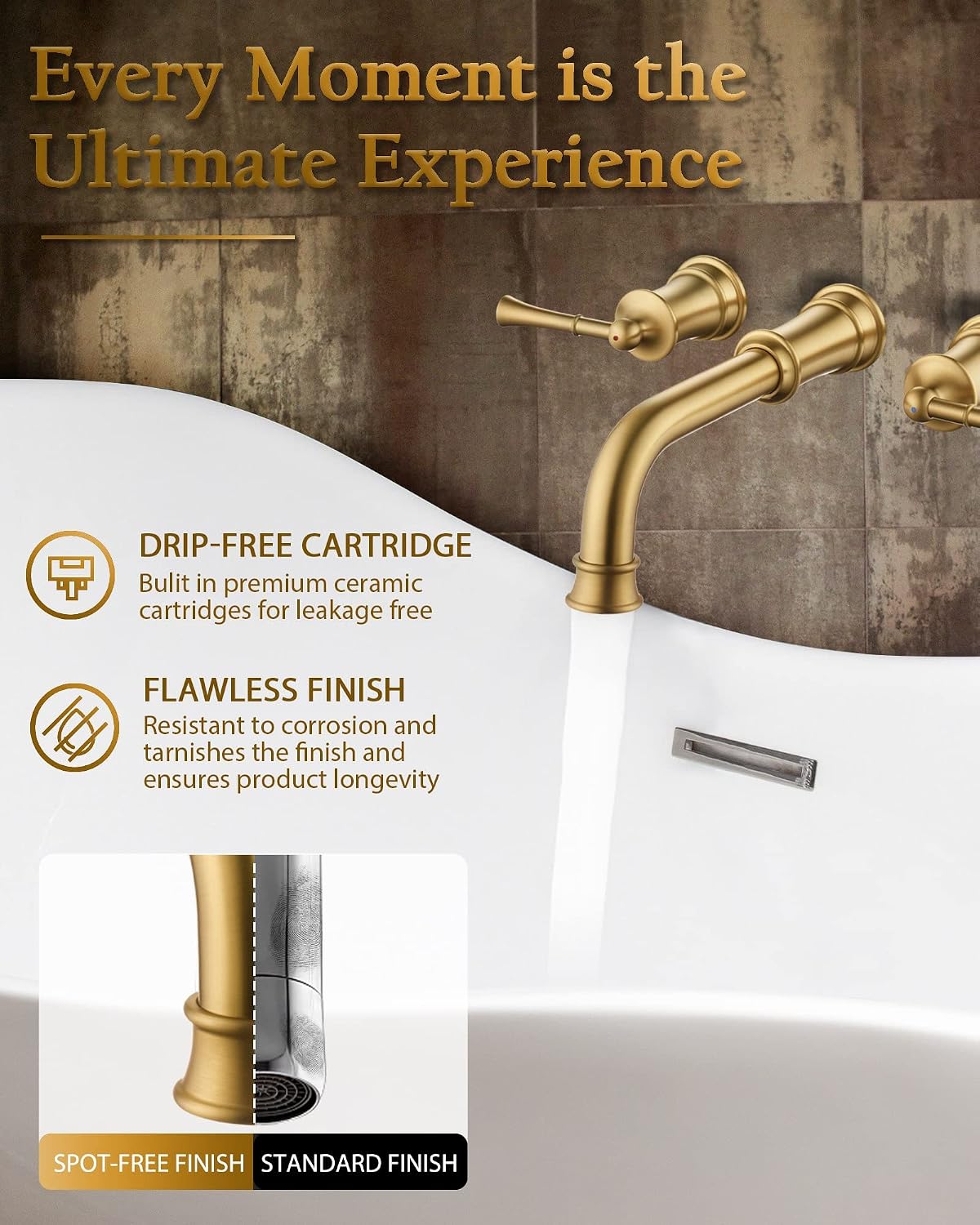 High Flow Wall Mount Tub Filler with Rough-in Valve, Wall Mount Tub Faucet, Brass Roman Bathtub Faucet 2 Handle with 360° Swivel Spout, Brushed Gold(B2306-BG)