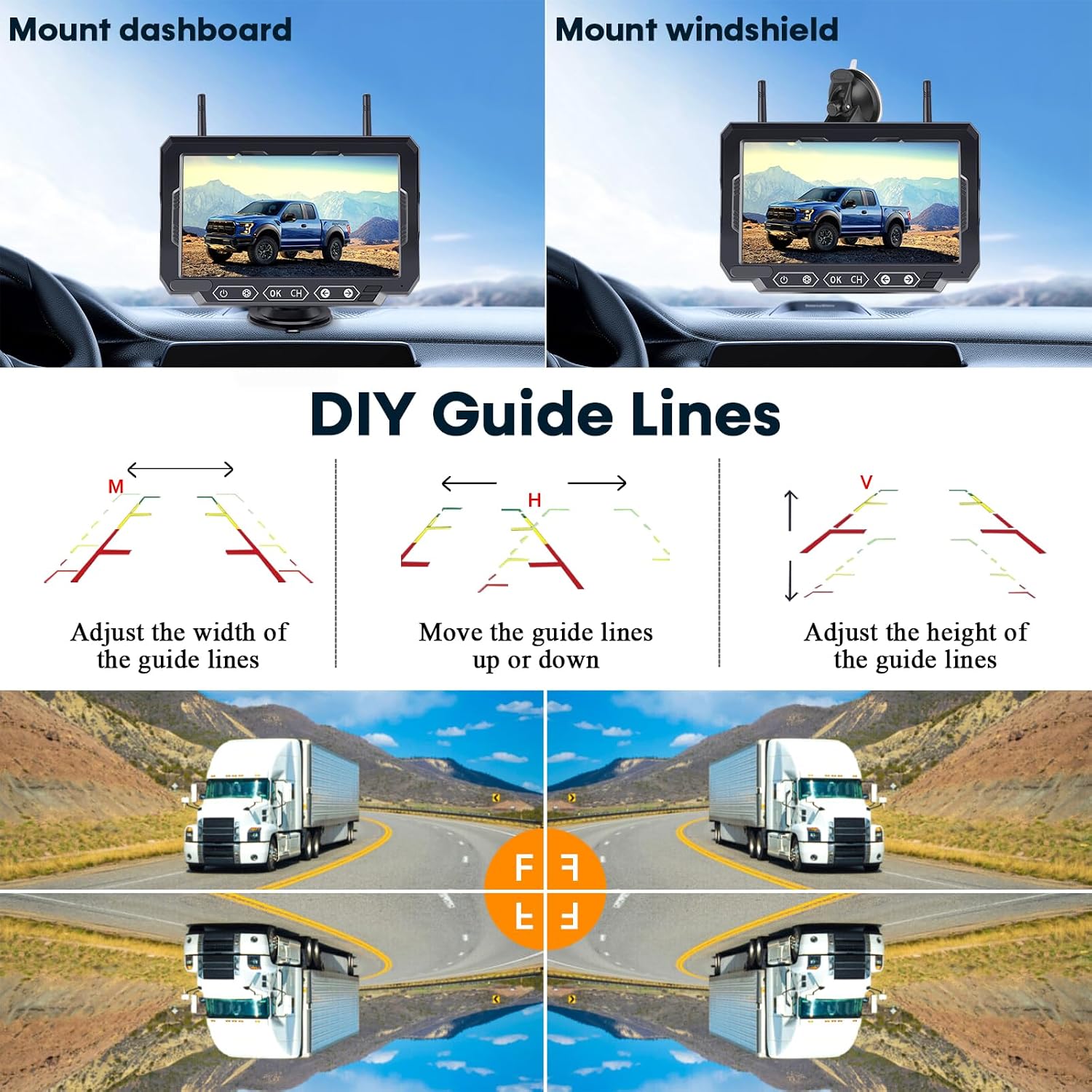 1080P HD Wireless Backup Camera: 1-Min Magnetic Easy Install No Wiring 7' Anti-Glare Monitor with Clear Night Vision - 24H Long Life Solar Scratch-Proof Rear View Camera for Truck Trailer SUV Small RV