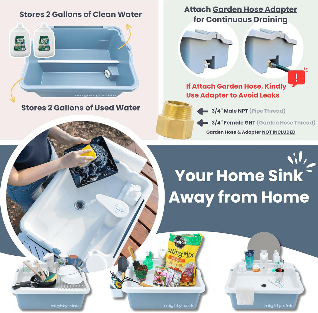 Mighty Sink Portable Sink: Patented Wash Station with Electronic Faucet | 2 Gallons | Easy Setup | Indoor & Outdoor Use | Ideal for Dishwashing, Camping Hygiene, Gardening, Pottery & More