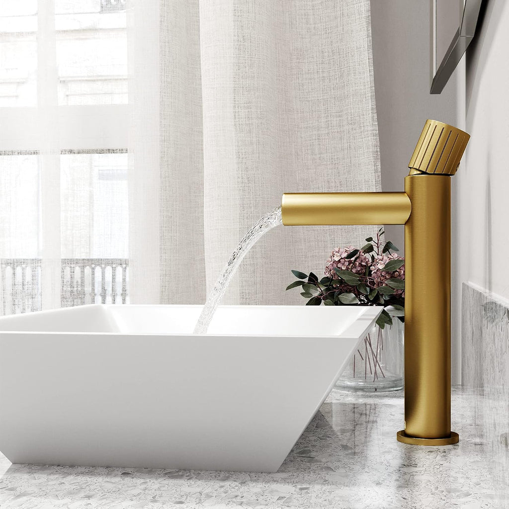 VIGO Ashford Single-Handle Single-Hole Mount Vessel Bathroom Sink Faucet, 11-Inch, Matte Brushed Gold, Modern Design, Solid Brass, 1.2 GPM WaterSense & Ceramic Disc Valve, Corrosion-Resistant