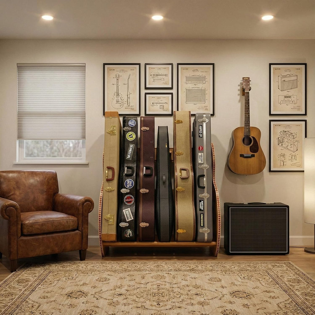 A&S Crafted Products Guitar Case Rack for Electrics & Acoustics - The Studio Deluxe (Regular) | Red Oak | Made in U.S.A.