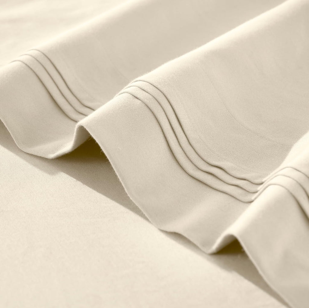 Superior Egyptian Cotton 4 Piece Sheet Set, 650 Thread Count, Modern Design, Sustainable Sheets, Ultra-Soft Basics, Solid, Deep Pocket Fitted Sheet, Flat Sheet, Pillowcases, California King, Ivory
