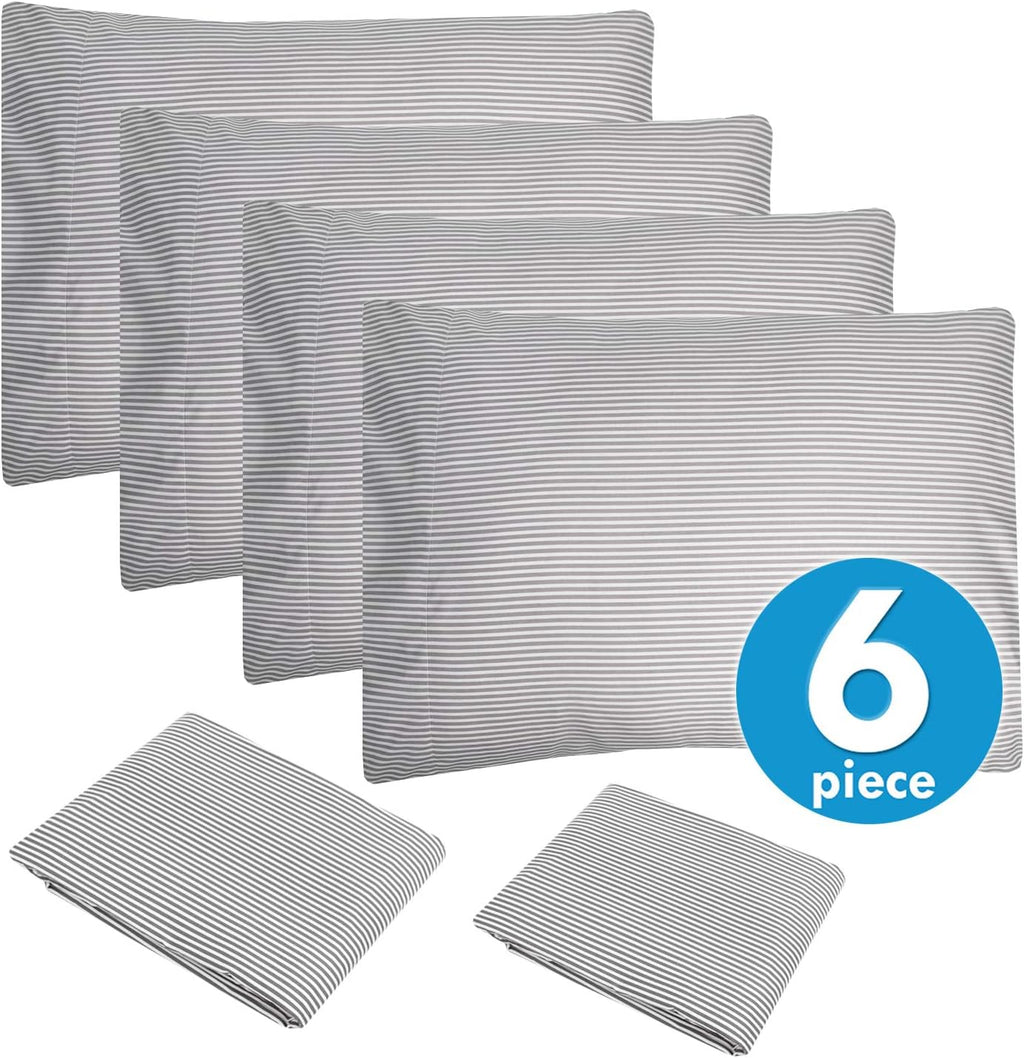 Sweet Home Collection Queen Sheets - 6 Piece 1500 Thread Count Fine Brushed Microfiber Deep Pocket Set - Extra Pillow Cases, Great Value, Queen, Classic Stripe Gray (Pack of 12, 72 Count Total)