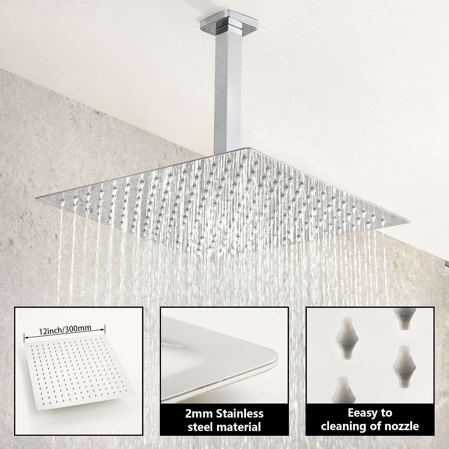 SKWOLL Shower Faucets Sets Complete Polished Chrome, 12 Inch Rainfall Shower Head with Handheld, 2 Function Ceiling Mount Shower Head System with Digital Display Shower Valve Kit