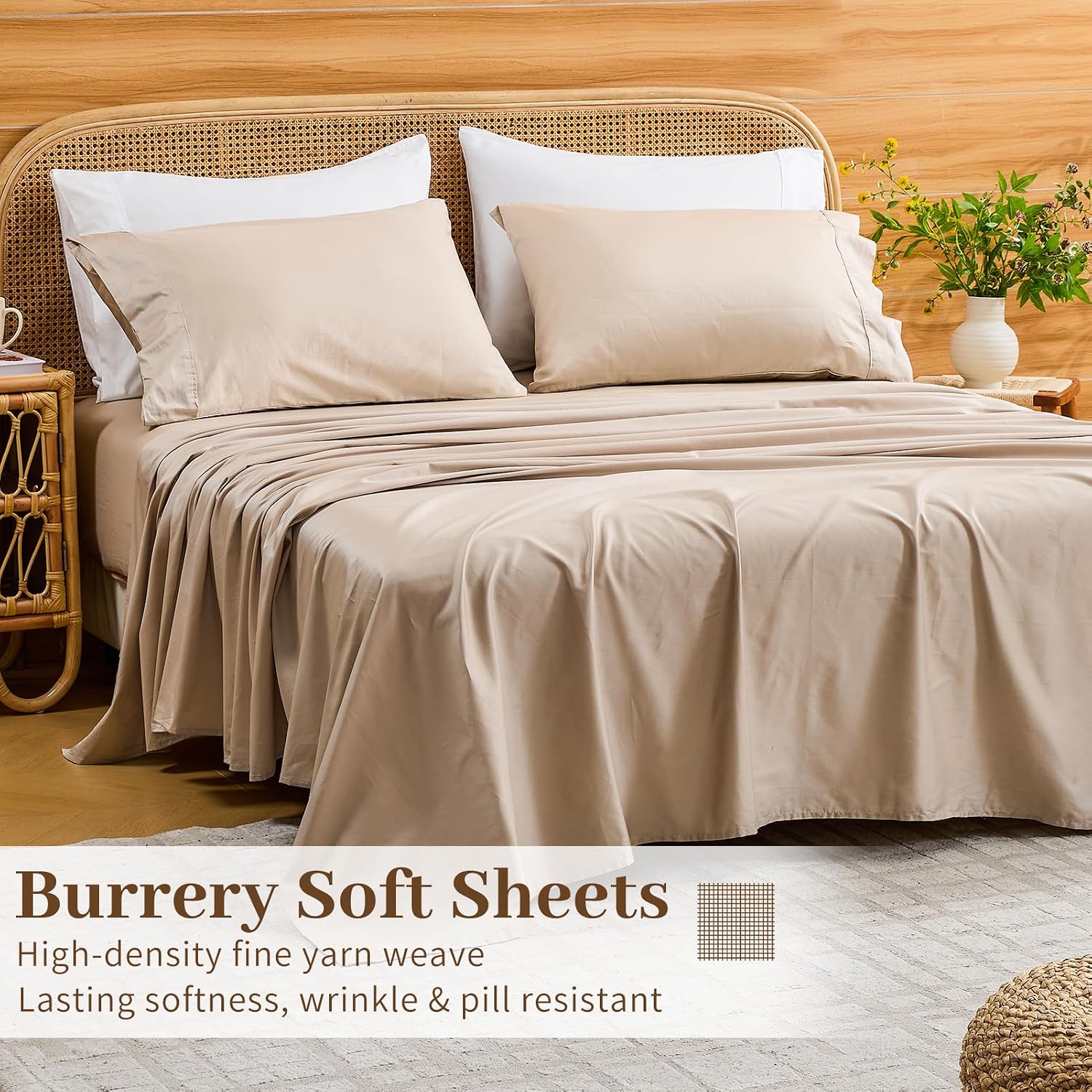 Bedlifes Egyptian Cotton Sheets 1000 Thread Count California King Size, 4-Piece 16' Deep Pocket - Cooling & Breathable Ultra Soft Bedding for Hotel Comfort (Linen)