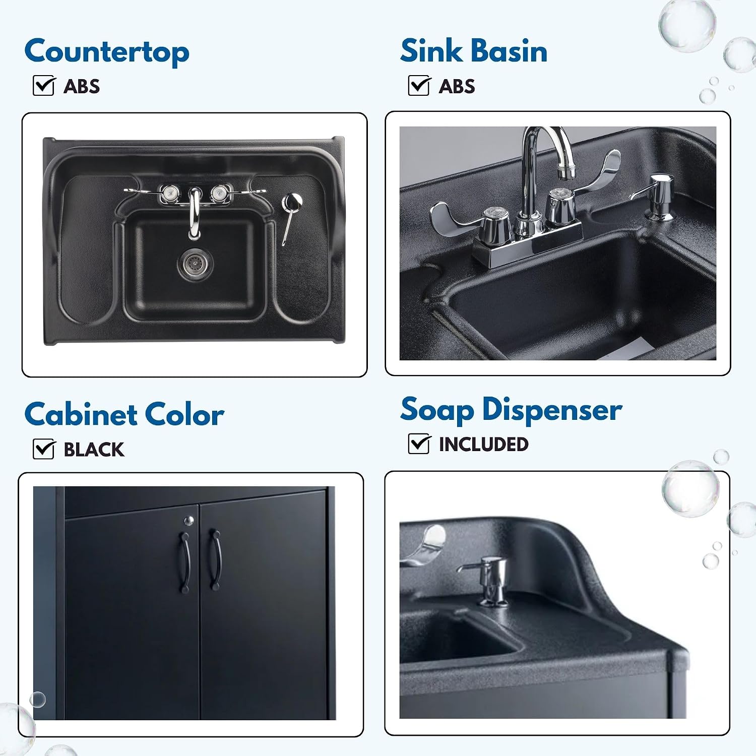 Ozark River Portable Sinks Premier Black & Clean Start Kit Bundle, Black Laminate-ABS, Portable Sink with Hot Water, Self-Contained Sink, Portable Hand Washing Station, 110V