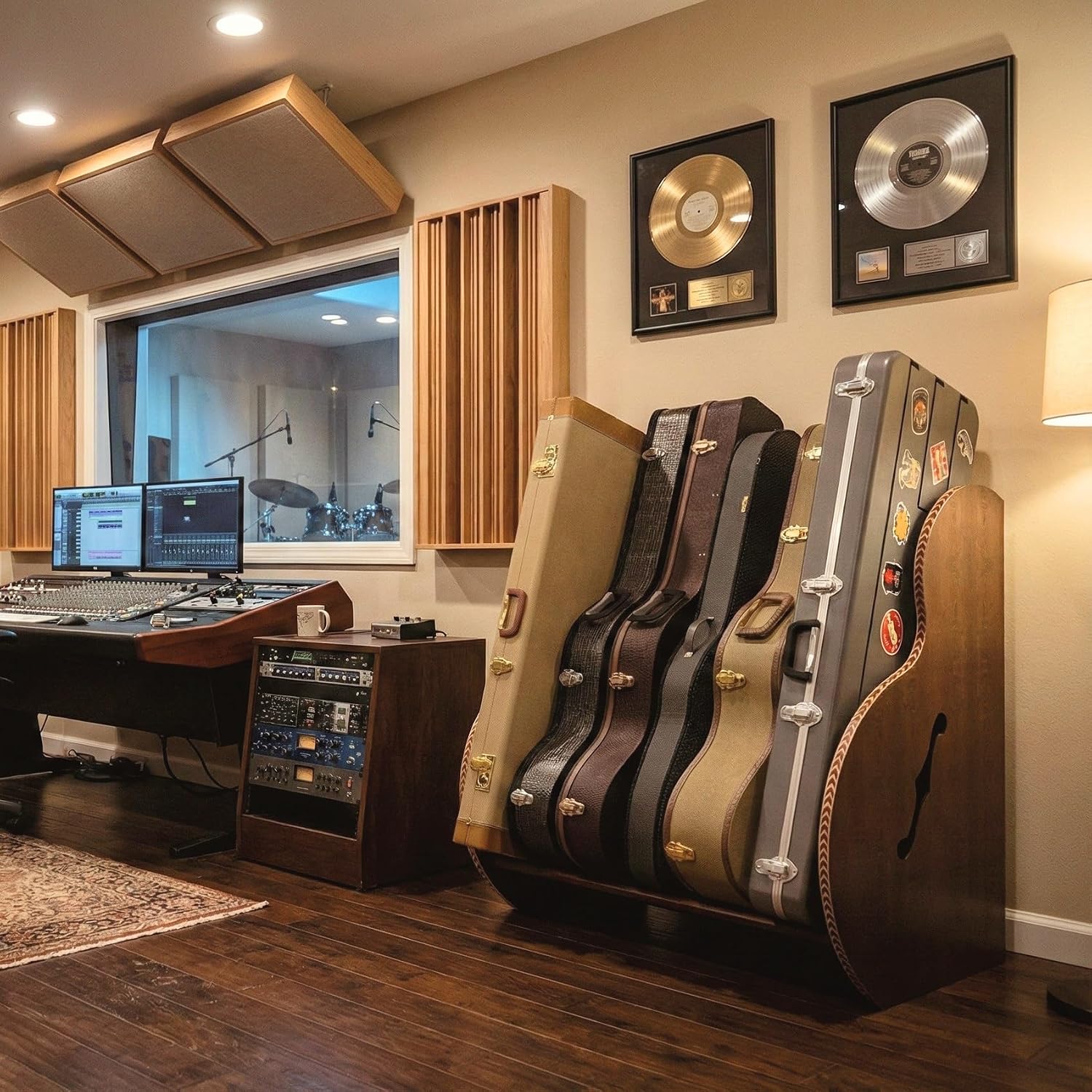 A&S Crafted Products Guitar Case Rack for Acoustics & Electrics - The Studio Deluxe (Regular) | Walnut | Made in U.S.A.