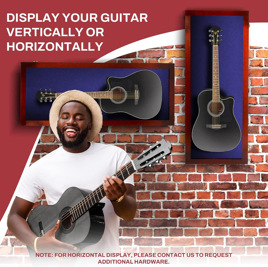 PENNZONI Acoustic Guitar Display Case - Acrylic Acoustic Guitar Case - Guitar Display Case Wall Mount Made from Hardwood Frame & Clear Acrylic - Cherry w/Felt Blue