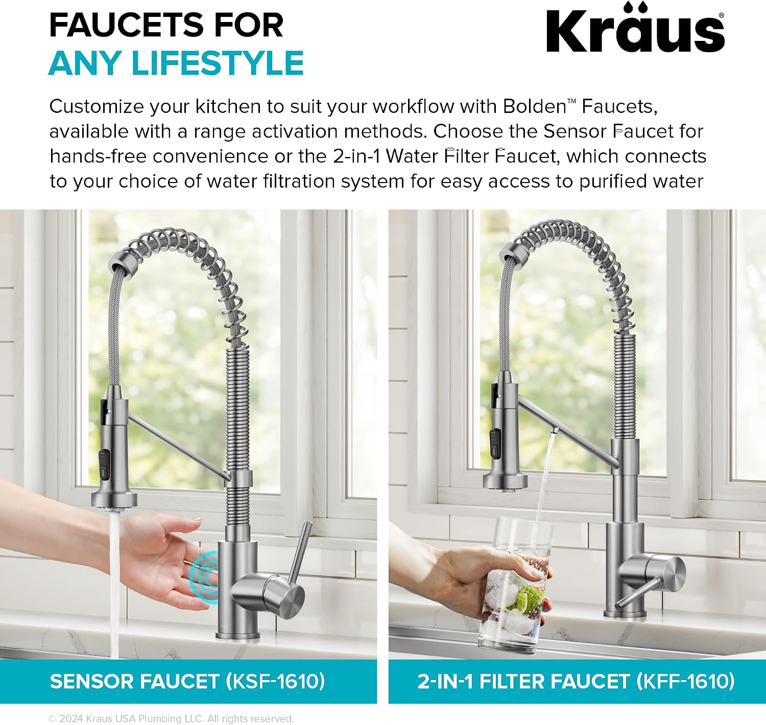 KRAUS Bolden Commercial Style 2-Function Single Handle Pull Down Kitchen Faucet in Spot-Free Stainless Steel, KPF-1610SFS