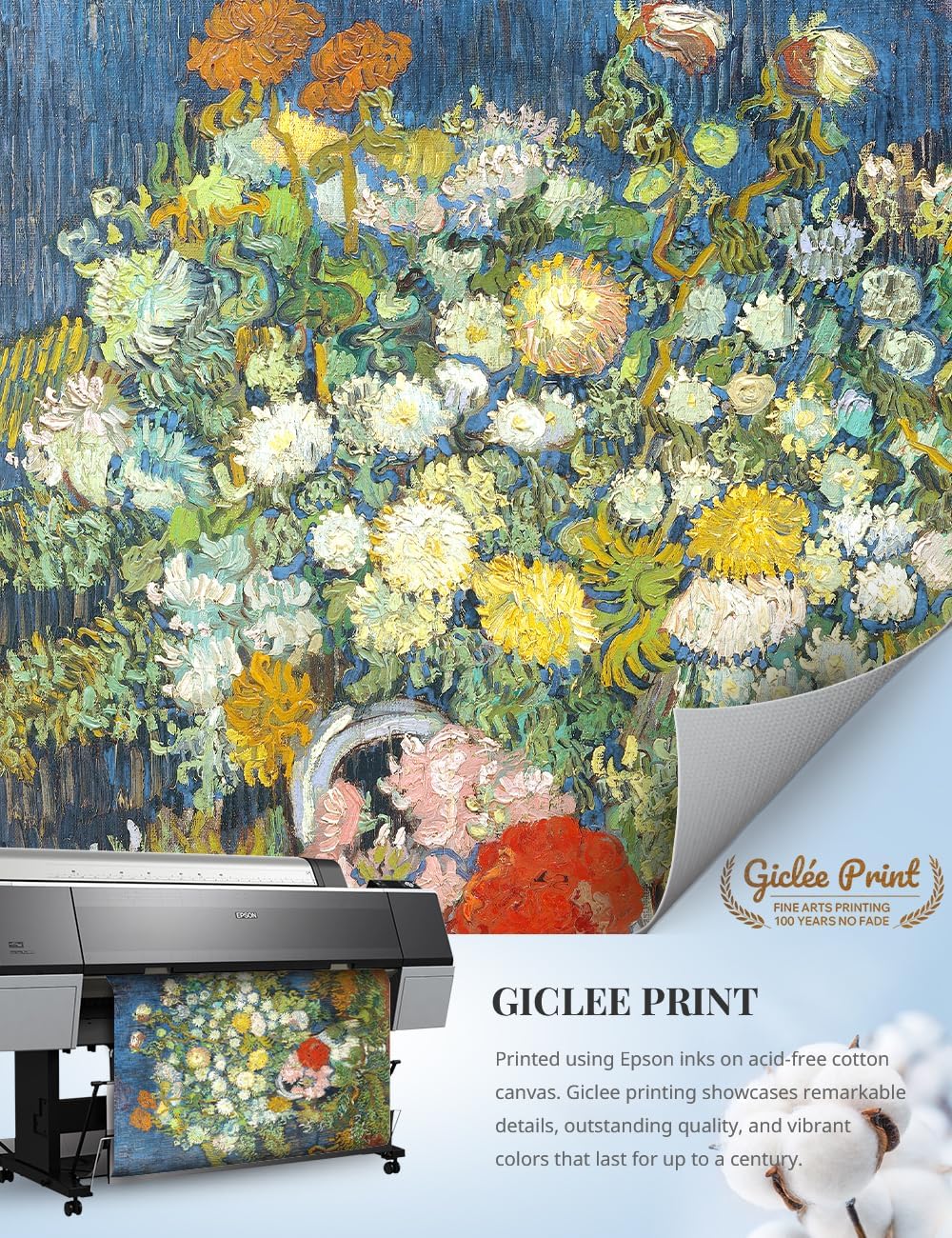IPIC - Vincent Van Gogh Vase with Chrysanthemums and Other Flowers Giclee Canvas Print, Floral Still Life Wall Art, 1.5' Gallery Wrapped Large Canvas for Living Room Decor, Made in USA