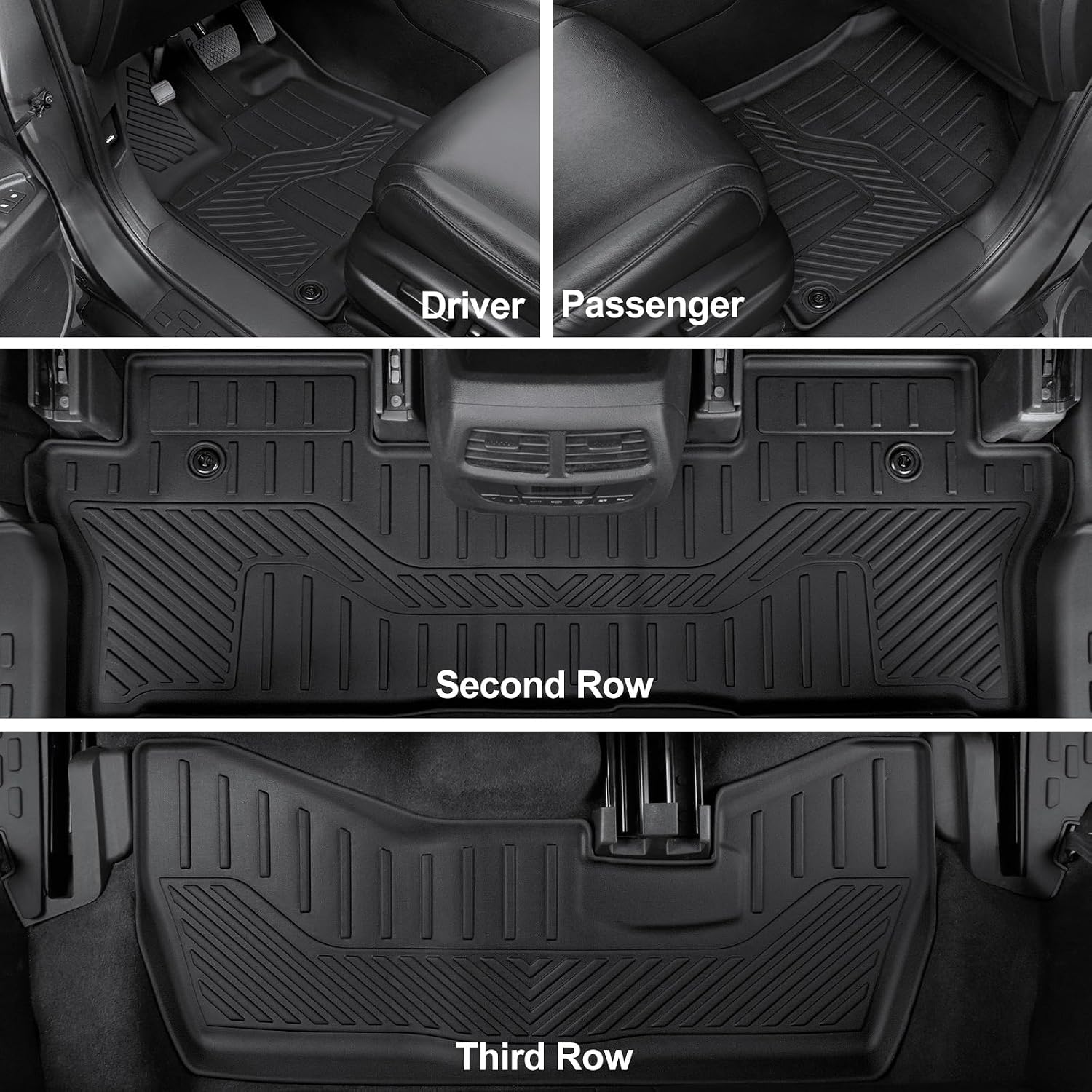 Floor Mats for 2016-2022 Honda Pilot 8 Passengers (No Elite Models), Cargo Mat with Backrest Mat All Weather Protection TPE Car Liner for Honda Pilot Door Sill Guards Accessories