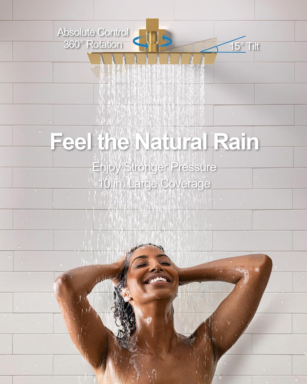 10 Inch Shower Faucet Set, High Pressure Rainfall Shower Head and Handheld Sprayer Combo, Brushed Gold