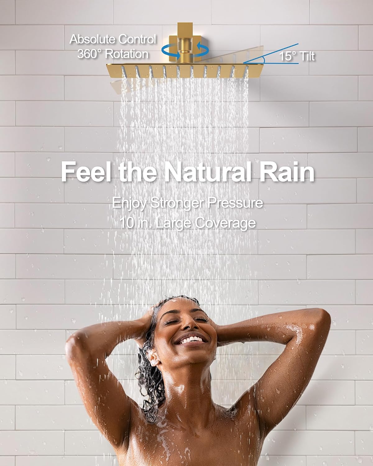 10 Inch Shower Faucet Set, High Pressure Rainfall Shower Head and Handheld Sprayer Combo, Brushed Gold