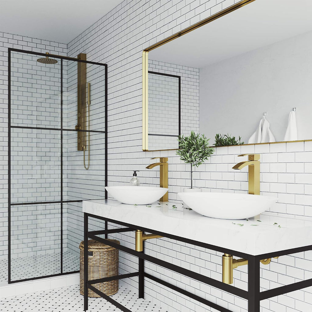 VIGO Duris Waterfall Single-Handle Single-Hole Mount Vessel Bathroom Sink Faucet, 12-Inch, Matte Brushed Gold, Modern Design, Solid Brass, 1.2 GPM WaterSense & Ceramic Disc Valve, Corrosion-Resistant