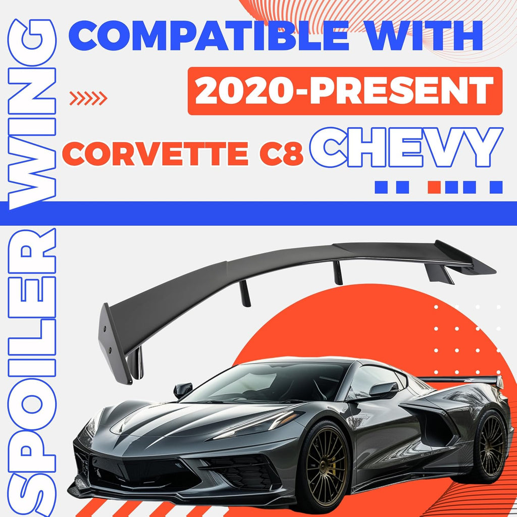 HECASA Rear Trunk Spoiler Compatible with 2020 2021 2022 2023 2024 Corvette C8 Stingray Z51 Rear High Wing Spoiler, Glossy Black
