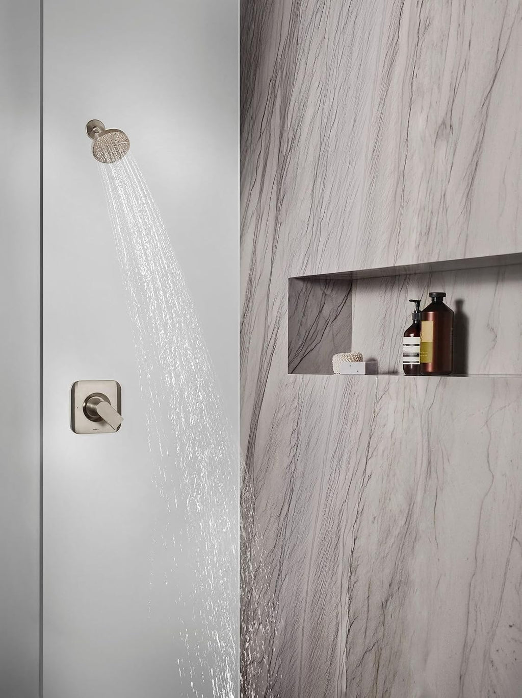 Moen Brushed Nickel Six-Function 4-1/2' Diameter Spray Head Eco-Performance Showerhead, 6512EP15BN