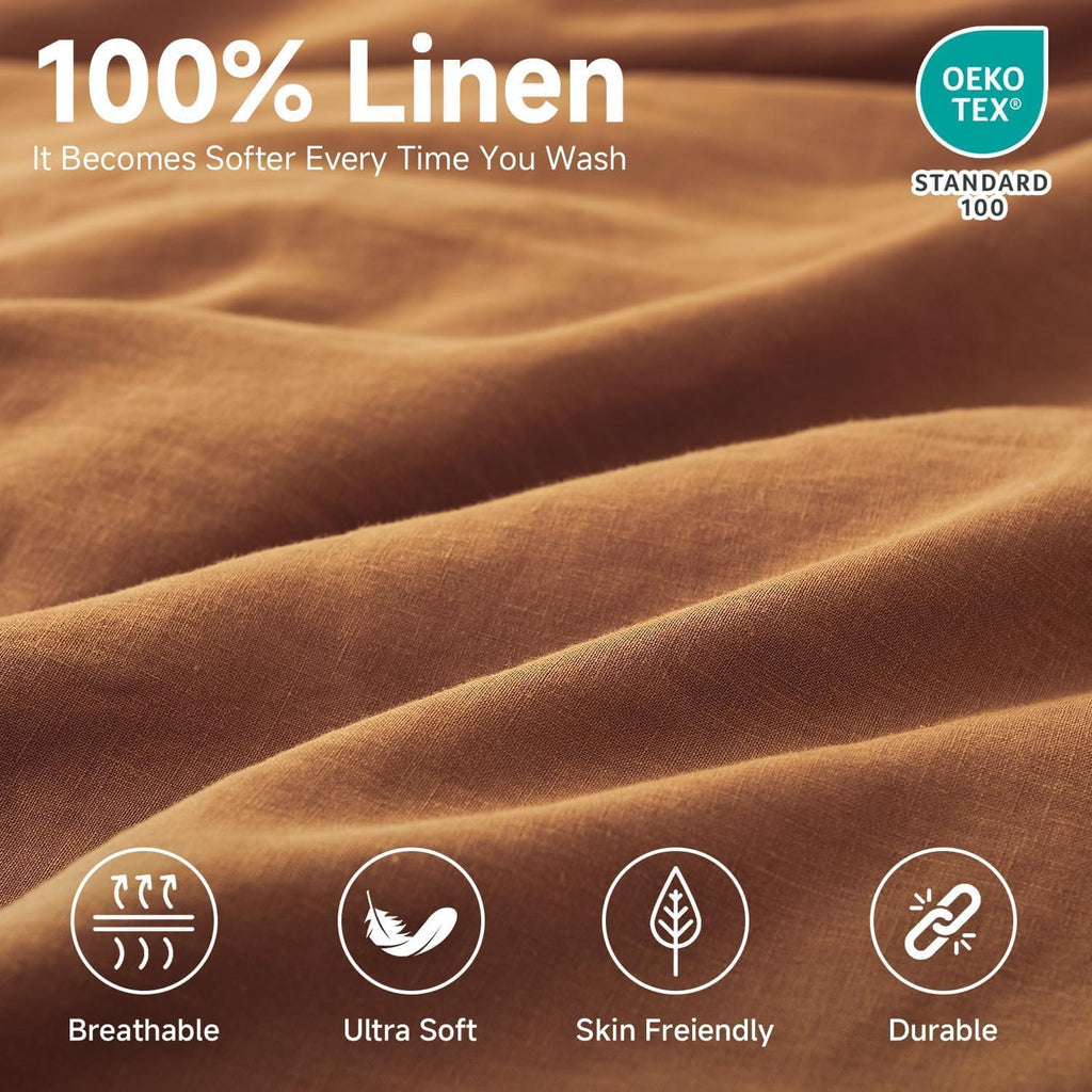 Simple&Opulence 100% Linen Sheets King Size Set, 6 Pcs Natural French Linen Bed Sheets, Breathable Soft Durable Bedding Set for All Season (Rust, King)