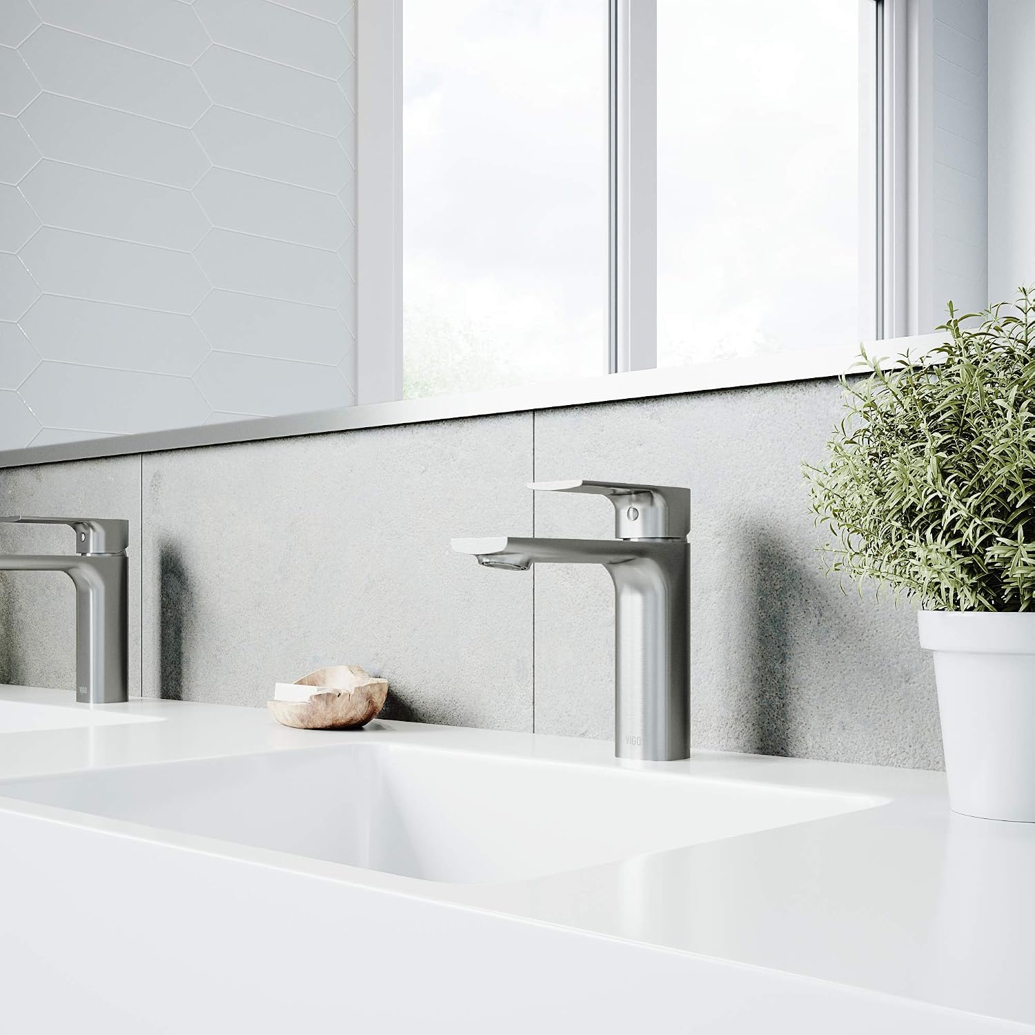 VIGO Davidson Single-Handle Single-Hole Mount Bathroom Sink Faucet, 6-Inch, Brushed Nickel, Modern Design, Solid Brass, 1.2 GPM WaterSense & Ceramic Disc Valve, Corrosion-Resistant
