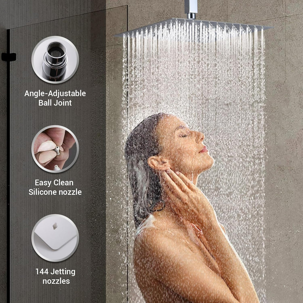 DASAN Full Body Shower System with 6 PCS Body Spray Jets & 12'' Rain Shower Head & Handheld, Ceiling Mount Rain Shower System Polished Chrome Shower Faucets Sets Complete with Valve, SA-SS03ACH-S12C