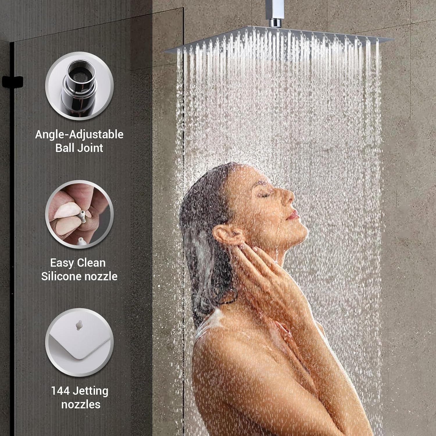 DASAN Full Body Shower System with 6 PCS Body Spray Jets & 12'' Rain Shower Head & Handheld, Ceiling Mount Rain Shower System Polished Chrome Shower Faucets Sets Complete with Valve, SA-SS03ACH-S12C