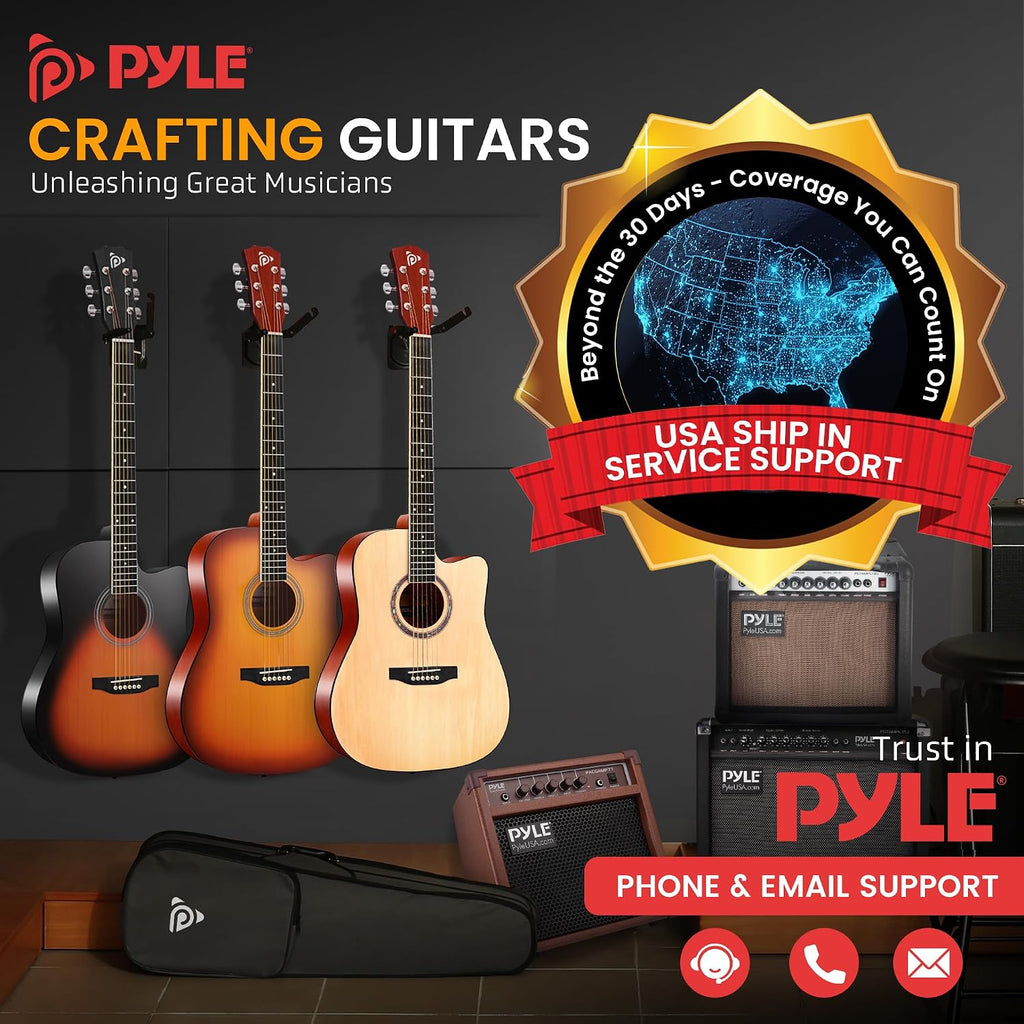 Pyle 41' Beginner Acoustic Guitar Kit, Full Size Natural Cutaway Set