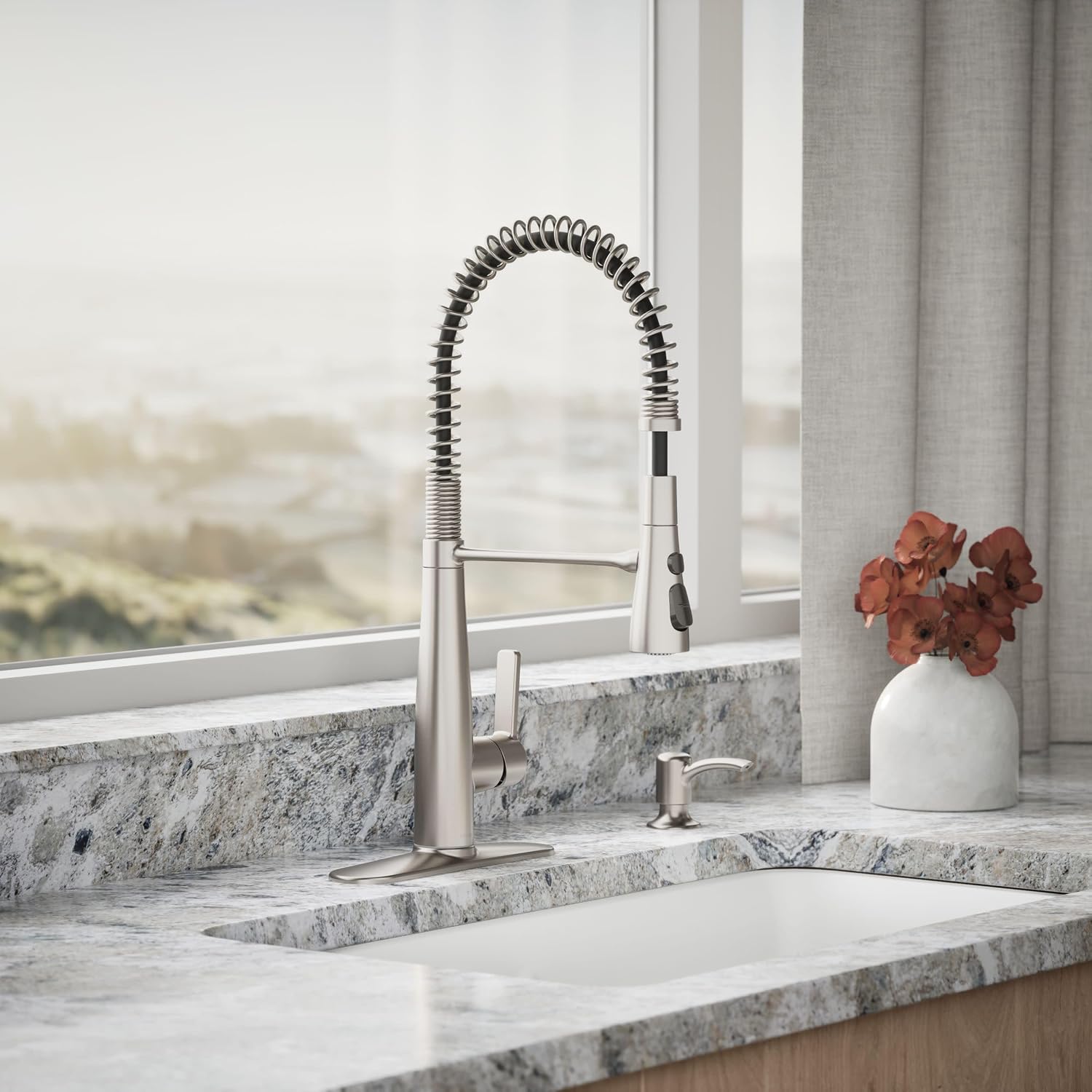KOHLER K-R22745-SD-VS Semi-Professional Kitchen Sink Faucets with Soap Dispenser, Commercial Kitchen Faucets with Pull Down Sprayer, Vibrant Stainless