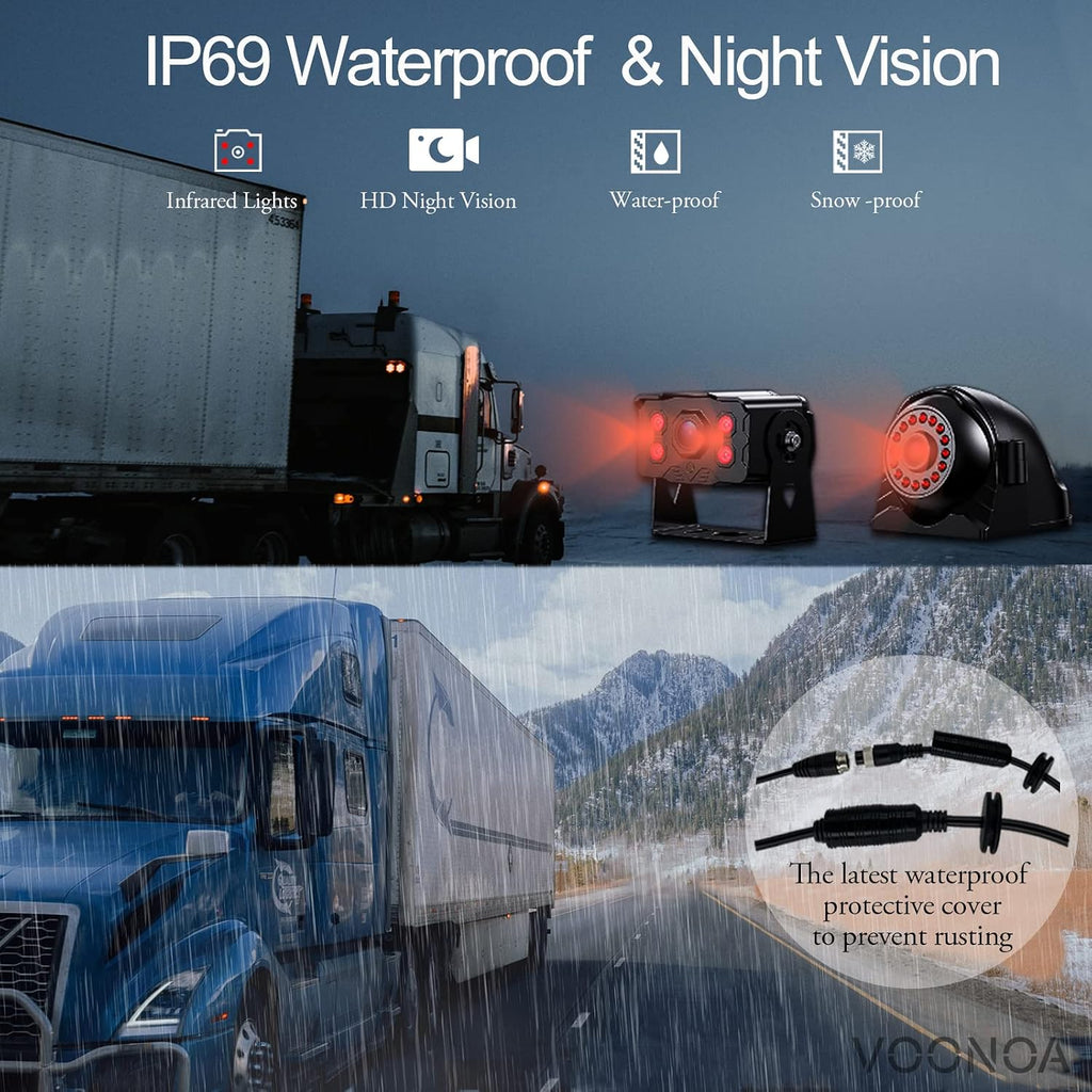 4K RV Backup Camera System 10.36' Quad Split Touch Screen Monitor with 4 1080P Rear Side View Camera, DVR Recording Bluetooth MP3 MP5 IP69 Waterproof Night Vision for RV Truck Trailer Tractor