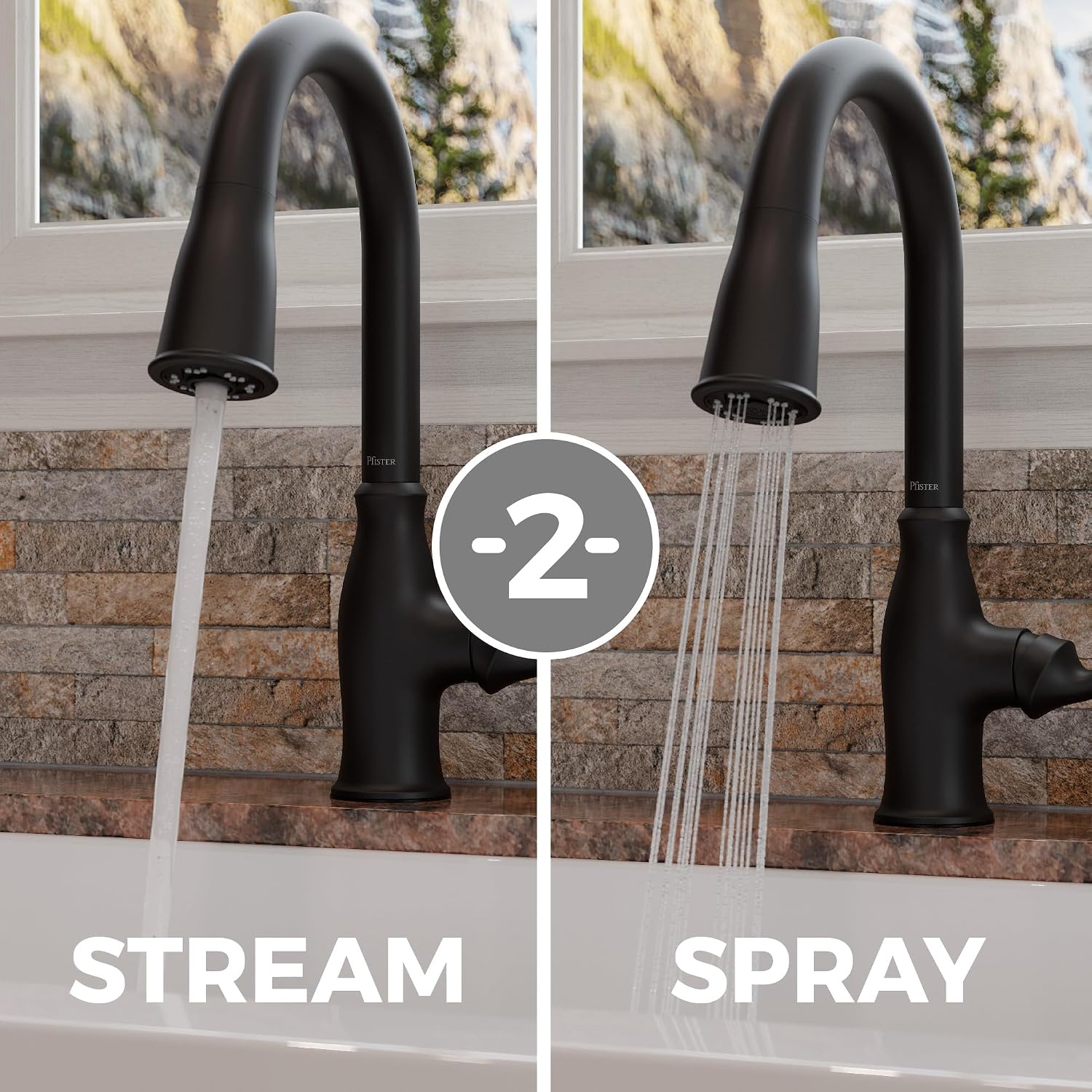 Pfister Rosslyn Kitchen Faucet with Pull Down Sprayer and Soap Dispenser, Single Handle, High Arc, NSF Certified, Matte Black Finish, F5297RSSRB