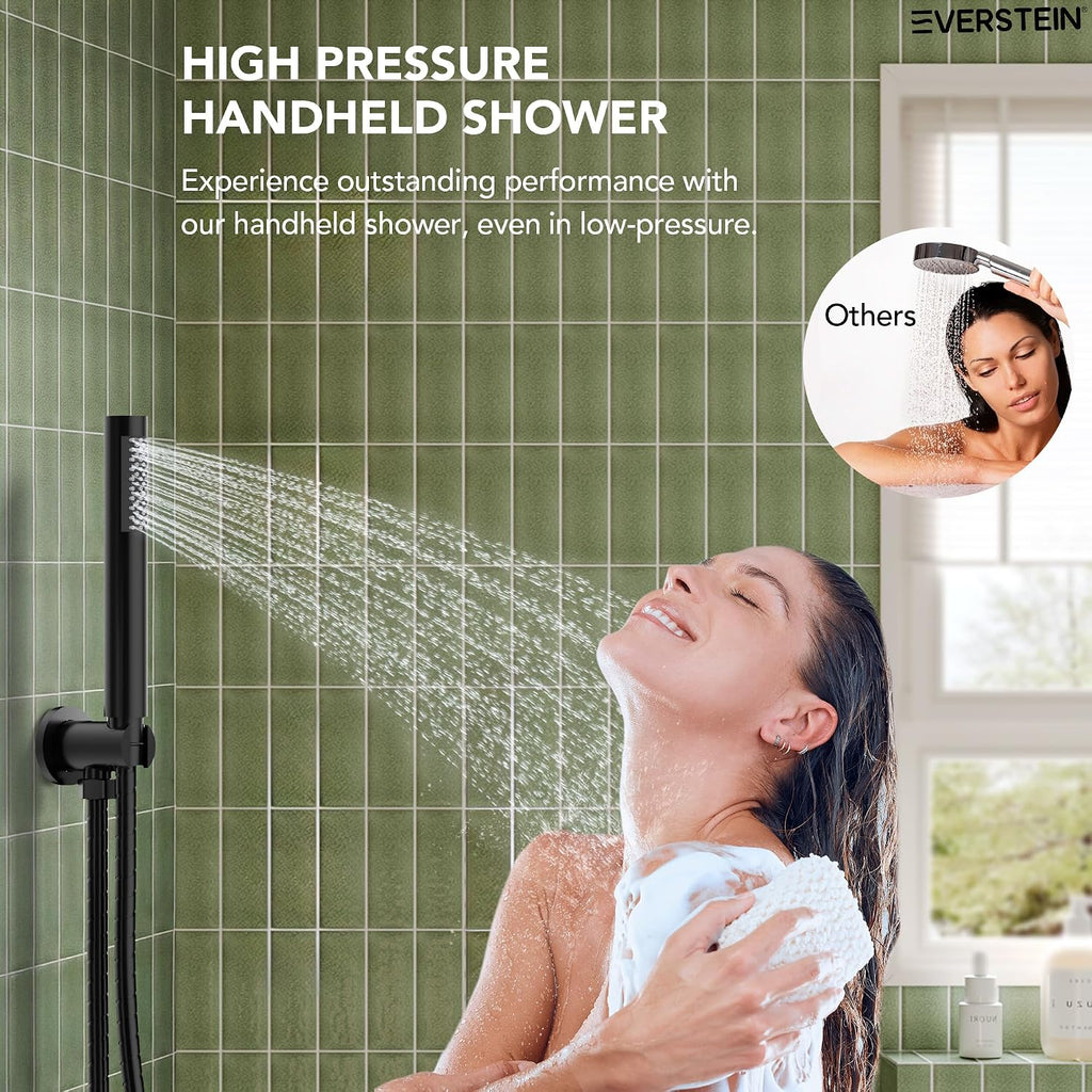 10' High-Pressure Rainfall Shower System with Handheld Spray, Wall Mount Bathroom Shower Faucet Set with Tub Spout (Matte Black)