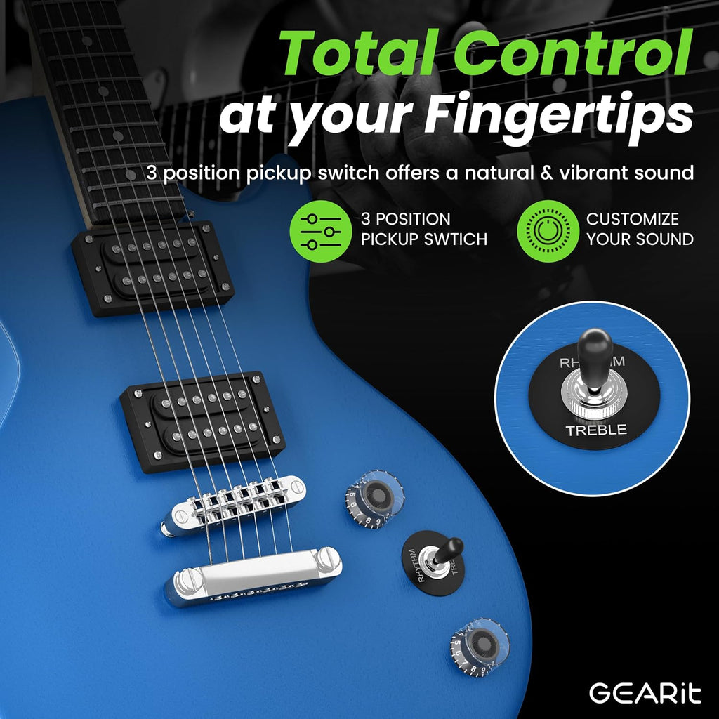 GEARit Electric Guitar 39' Full Size Beginner Electric Guitar Kit with Amp, Dual Humbucker Pickups with Coil Split, 10W Bluetooth Amplifier, Gig Bag, Tuner, Strap, Picks & Extra Strings(Blue)