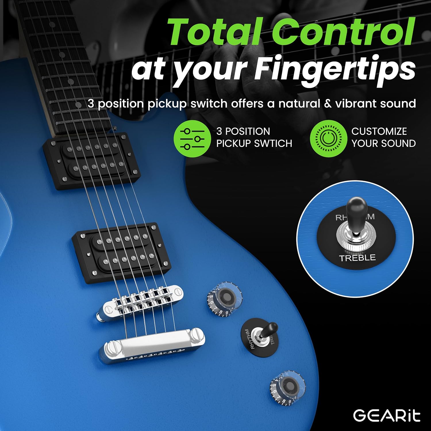 GEARit Electric Guitar 39' Full Size Beginner Electric Guitar Kit with Amp, Dual Humbucker Pickups with Coil Split, 10W Bluetooth Amplifier, Gig Bag, Tuner, Strap, Picks & Extra Strings(Blue)