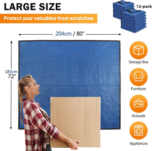 12 Moving Packing Blankets 80 x 72 Inches (35 lb/dz) Heavy Duty Moving Pads for Protecting Furniture Professional Quilted Shipping Furniture Pads （Blue 48PCS）